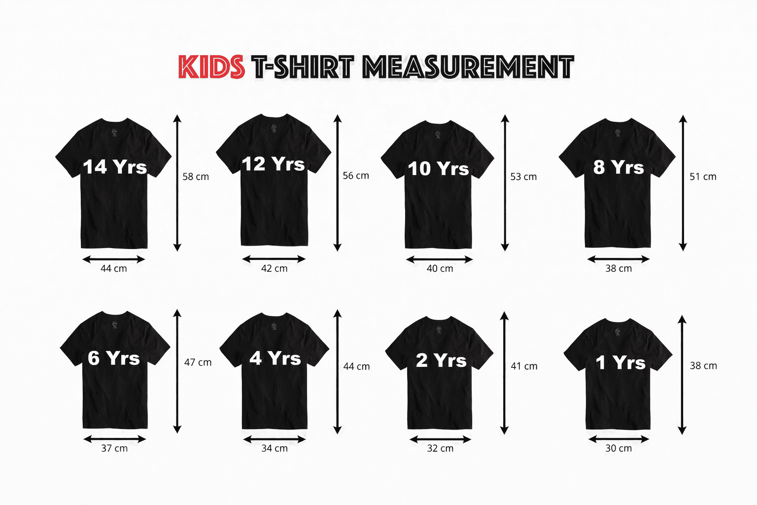 Kids T-shirt measurement guide